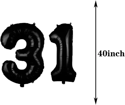 Miniatura 2 de Decoraciones de cumpleaños número 31, suministros de fiesta, globos negros del número 31, globos de aluminio de Mylar 31, decoración de globos