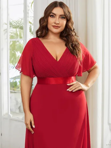 Miniatura 55 de Ever-Pretty Vestido formal para mujer, Navidad, Año Nuevo, cuello en V, gasa, talla grande, largo hasta el suelo, vestido de dama de honor