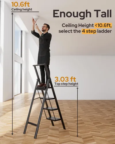Miniatura 2 de Escalera Plegable de Hierro de 4 Escalones Taburete Escalón con Antideslizante y Pedal Ancho para Uso en el Hogar y la Cocina Ahorro de Espacio Negro