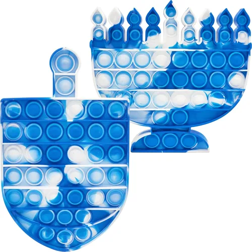 The Dreidel Company Menorah & Dreidel Set Poppit, juguete para ansiedad pop de Dreidel Menorah Popper Set (azul y blanco, juego individual)