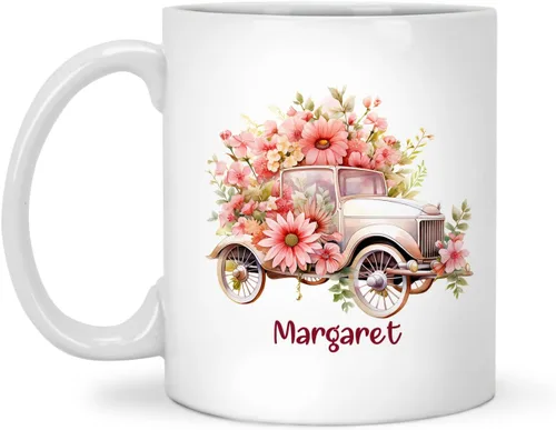 Miniatura 8 de Tazas de cerámica personalizadas del cubo de rosas con nombre, Taza de flores, Taza de café de flores de rosas personalizadas, Taza de té floral