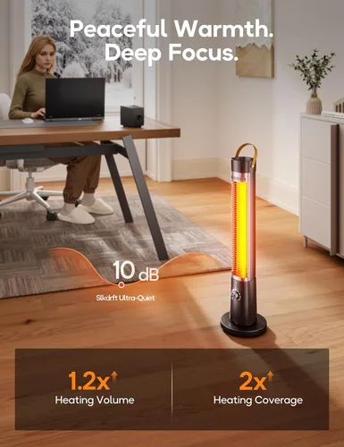Miniatura 6 de Calentador al aire libre para patio, 32" Calentadores eléctricos por infrarrojos para interiores con control remoto, 1500W, oscilación de 60°