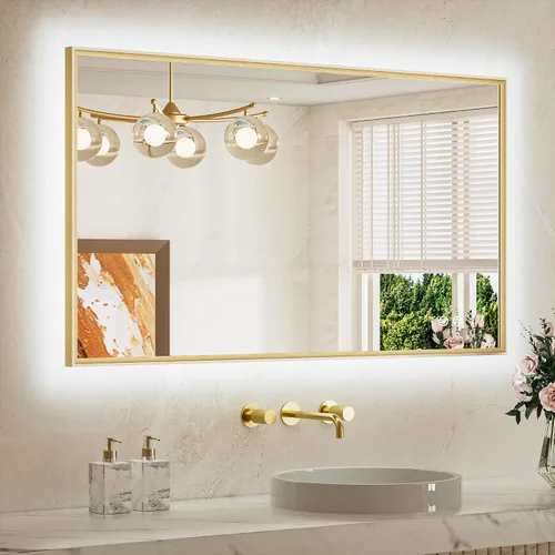 Miniatura 24 de TETOTE Espejo de baño retroiluminado de 30 x 36 pulgadas, marco de metal dorado cepillado, luz LED, 3 colores, blanco/cálido/natural, sin escalones