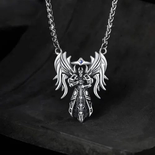 Miniatura 24 de YAMI Collar de alas angulares para hombre, ángel de la guarda, dragón, cuervo, pulpo, collar de anime, collar de acero inoxidable 316