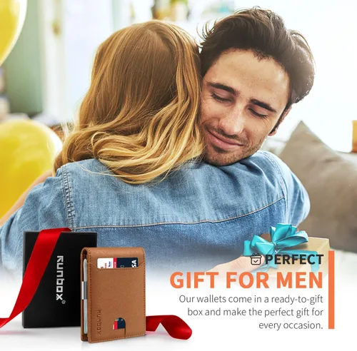 Miniatura 154 de RUNBOX - Carteras delgadas para hombre, cartera de piel con pinza para el dinero, cartera de bolsillo frontal con bloqueo RFID, tarjetero