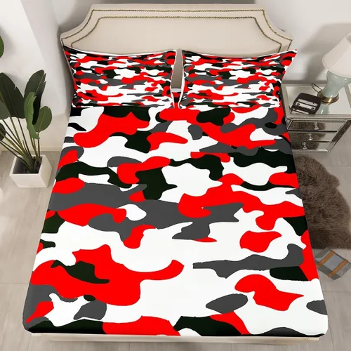Miniatura 15 de Sábanas de camuflaje para niños, sábanas bajeras de camuflaje verde militar, juego de ropa de cama de camuflaje militar para niños, adolescentes