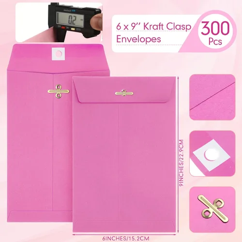 Miniatura 2 de 300 sobres Manilla de 6 x 9 pulgadas, cierre de papel kraft con cierre de cierres para almacenar correo, papel kraft de 28 libras para documentos
