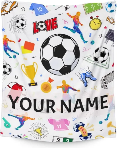 Miniatura 19 de Manta de fútbol para niños y niñas, tamaño regazo de 30 x 40 pulgadas, manta suave y acogedora, regalo para equipo de fútbol, manta deportiva azul