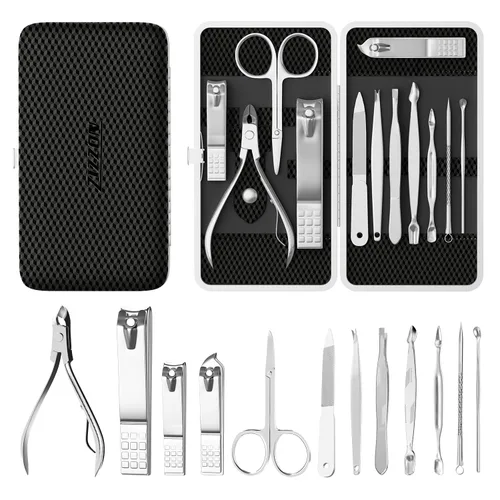 Miniatura 2 de ZIZZON Kit de manicura y pedicura, cortaúñas, juego de 12 piezas, kit de aseo profesional, herramientas de uñas con lujoso estuche de viaje