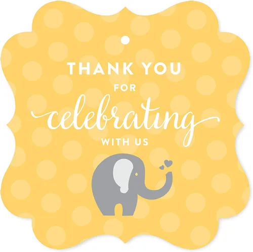 Miniatura 20 de Andaz Press Colección de elefante neutro de género amarillo y gris, pancarta colgante con cuerda, tarjetas y regalos, 5 pies, 1 juego, decoración