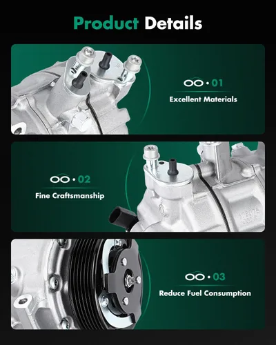 Miniatura 6 de Compresor de aire SCITOO para Audi A3 1.4L-2.0L, Q3-Q7, TT, TTS, Eos 2006-2018, 6SEU14C, Plata, Aleación de Aluminio, Polea de 10mm, Aceite PAG46