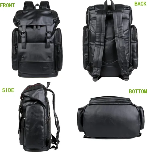 Miniatura 2 de BAOSHA BP-16 PU Cuero Casual Mochila 15.6 pulgadas Mochila Portátil Mochila de Viaje Senderismo Comping Mochila Daypack Negro, Negro -, Mochilas