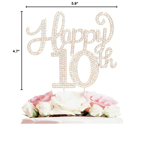 Miniatura 5 de LASKYER Decoración de feliz cumpleaños número 10, decoración de pastel de diamantes de imitación dorados de 10º cumpleaños – Letrero de metal
