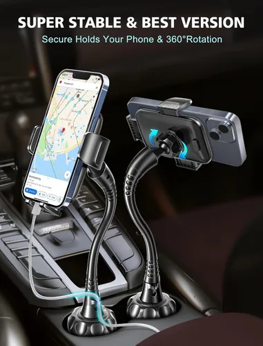 Miniatura 3 de Soporte de Portavasos para Auto, Soporte Universal Ajustable de Cuello de Cisne para Celular, Soporte de Coche para iPhone 14, Samsung, LG (Negro)