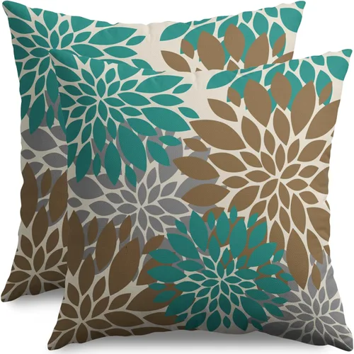 Miniatura 56 de Fundas de Almohada Azul Aguamarina 16X16 Pulgadas Juego de 2, Flores de Dalia Primavera Verano Floral Crema Fundas de Almohada Decorativas