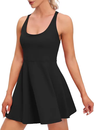 Vestido de tenis para mujer con pantalones cortos debajo del vestido de entrenamiento con brasier integrado, vestidos atléticos de golf, vestido de