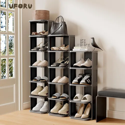 Miniatura 8 de UFORU - Zapatero pequeño, organizador de zapatos vertical de 5 niveles de plástico para espacios pequeños y estrechos, organizador de zapatos Negro