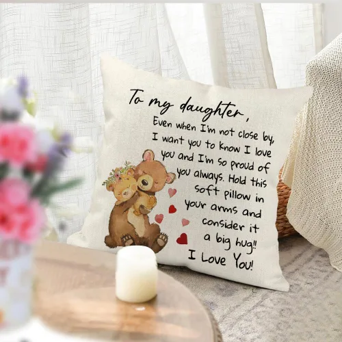 Miniatura 4 de RABUSOFA Funda de almohada de 18 x 18 pulgadas con texto en inglés "To My Daughter", funda de cojín de cumpleaños de mamá papá