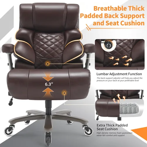 Miniatura 5 de VUZI 700lbs Silla de Oficina Grande y Alta - Silla de Computadora Grande con Soporte Lumbar Ajustable, Brazos Plegables 3D, Ruedas de Tamaño Plus