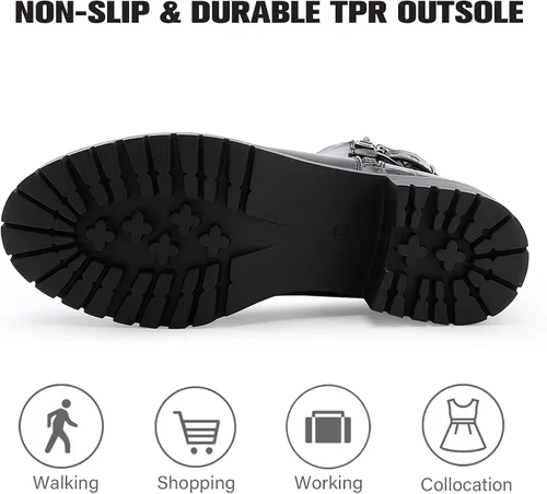 Miniatura 3 de ALLOT Botines de tacón grueso apilados para mujer, con hebilla y cremallera lateral, a la moda, con puntera cerrada
