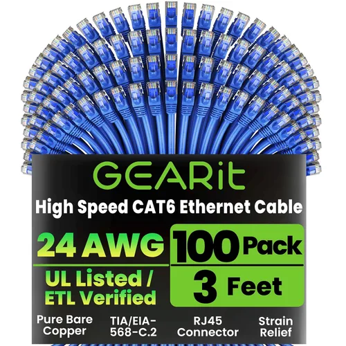 Miniatura 10 de Paquete de Cable Ethernet Cat 6 GEARit - Pack de 10 cables de conexión Ethernet Cat6 de 15 pies Cable de conexión de red RJ45, conectores dorados