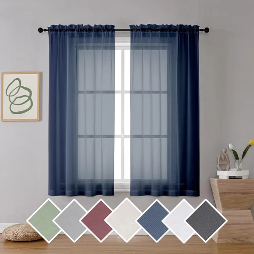 Miniatura 137 de OVZME - Cortinas traslúcidas blancas de 45 pulgadas de largo, 2 paneles, cortinas de gasa con bolsillo para barra para ventanas pequeñas, cada una