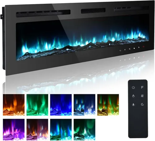 Miniatura 8 de Chimenea eléctrica de 50 pulgadas, chimenea silenciosa montada en la pared, chimenea LED para sala de estar, chimenea eléctrica empotrada, chimenea