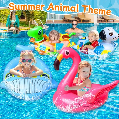 Miniatura 6 de 4 Pack Inflatable Pool Floats for Toddler Age 3-7 Animal Swim Tube Rings for Kids Infant Baby Ride on Beach Floaties with Safety Seat&Handle for