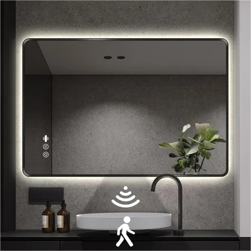 Miniatura 12 de Espejo LED Negro para Baño, 32"x24" Espejo de Baño Inteligente con Luces, Sensor de Movimiento, Antivaho, Regulable Sin Escalones y 3