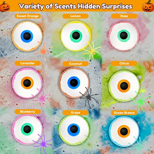 Miniatura 3 de Bombas de baño de Halloween para regalos de niños: 9 piezas de bombas de baño de globo ocular con juguetes sorpresa en el interior, juguete de baño