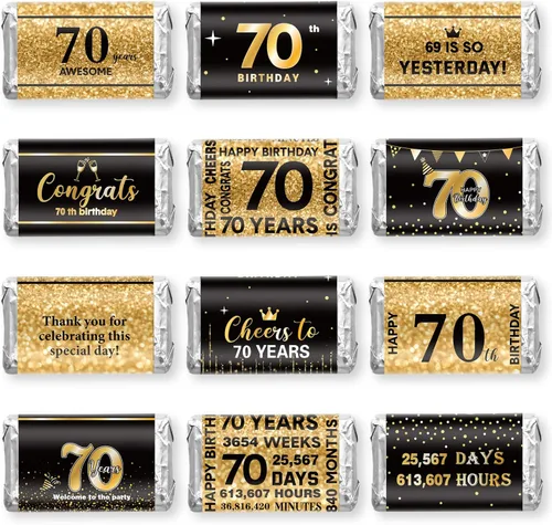 Miniatura 8 de Tenare 180 calcomanías de cumpleaños número 70, color negro y dorado con texto en inglés "Cheers to 70" (Cheers to 70 años), para fiestas