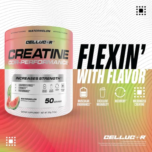 Miniatura 3 de Polvo de creatina Cellucor, sabor sandía - Aumenta la fuerza, masa muscular magra y la resistencia, creatina micronizada para una absorción rápida