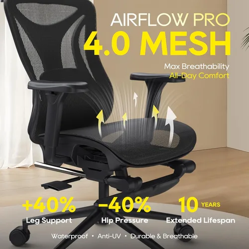 Miniatura 6 de CYKOV Silla de oficina ergonómica con reposapiés, soporte lumbar ajustable y reposacabezas, silla de computadora reclinable de malla de 90-160°