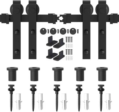 Miniatura 7 de Kit de herraje para puerta de granero WINSOON de 6 pies: Herraje para puerta corrediza doble - Kit de riel de puerta de granero negro - Riel