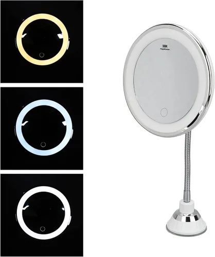 Miniatura 2 de Cryfokt Espejo de maquillaje iluminado recargable, espejo de tocador con aumento de 10x, espejo cosmético regulable de tres colores de luz, espejo