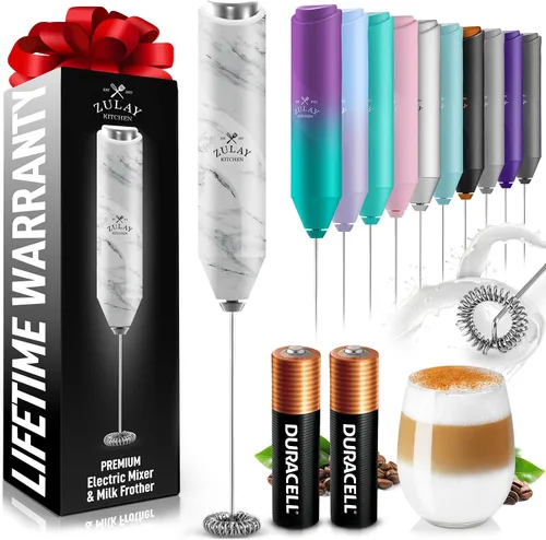 Miniatura 123 de Zulay Kitchen Espumador de leche de mano a pilas - Mezclador eléctrico de bebidas para café, lattes, capuchinos, matcha y chocolate caliente