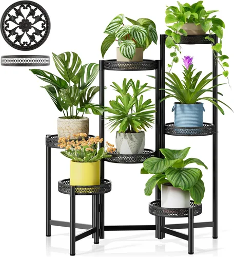 Miniatura 16 de Soporte escalonado para plantas al aire libre de 3 niveles para interiores, estante de flores de metal para múltiples plantas, soportes altos