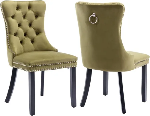 Miniatura 70 de Shenyon Juego de 2 Sillas de Comedor de Terciopelo Gris, Sillas de Comedor Tapizadas con Ribete de Anilla Trasera y Patas de Madera Maciza, Sillas