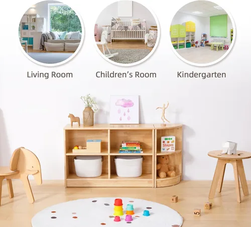 Miniatura 4 de OOOK Armario esquinero de madera de goma, organizadores y almacenamiento de juguetes de 2 niveles, estante Montessori para habitación de niños, sala