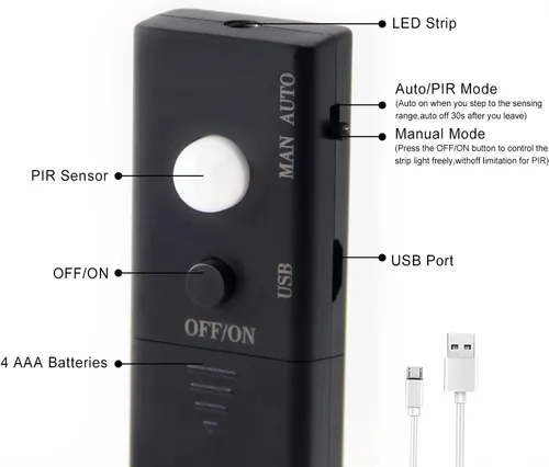 Miniatura 2 de VST Tira de luces LED de 2 metros, luz de cinta LED con sensor de movimiento y operada a batería para armario, escaleras, dormitorio