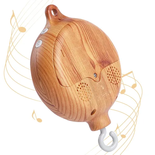 Caja musical móvil para cuna de bebé, caja de música giratoria móvil de imitación de madera, caja de música con gancho giratorio, motor móvil para