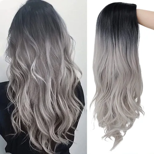Miniatura 10 de Tseses Pelucas largas y onduladas de color azul degradado para mujer, pelucas de cabello sintético con raíces oscuras, cosplay, fiesta de Halloween
