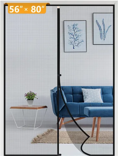 Miniatura 75 de Yotache - Puerta mosquitera magnética estrecha para puerta de 26 x 78 pulgadas, tamaño de malla de 28 x 79 pulgadas, malla de fibra de vidrio Negro