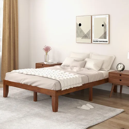 Miniatura 12 de COSTWAY Base de cama de plataforma de tamaño individual, base de colchón de madera de goma maciza de 14 pulgadas con soporte de listones