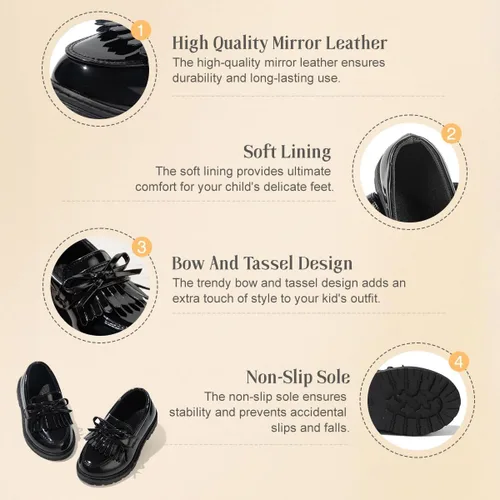 Miniatura 48 de KIDSUN Zapatos de vestir para niño y niña, cómodos zapatos Oxford con cordones para uniforme escolar, mocasines planos (bebé/niño pequeño) E-negro