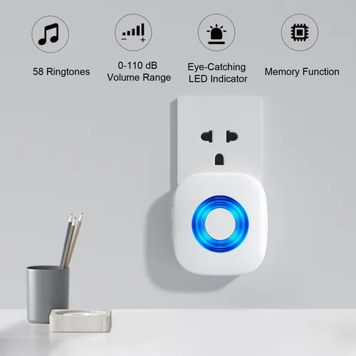 Miniatura 3 de Timbre inalámbrico con 2 receptores, 2 botones, kit de timbre de puerta impermeable para puerta delantera, rango de 1300 pies, 58 campanillas, 5