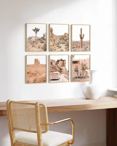 Miniatura 5 de HAUS AND HUES Arte de pared de suculentas del desierto, juego de 6 impresiones botánicas, decoración de pared de cactus (marco beige, 16 x 20)