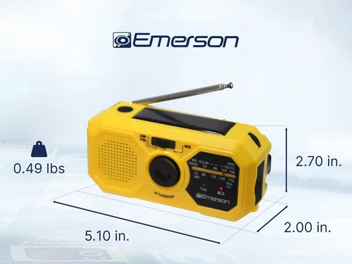 Miniatura 9 de Emerson ER-7050 Radio de emergencia AM/FM con banda meteorológica NOAA, banco de energía integrado, manivela, carga solar, linterna LED y alarma