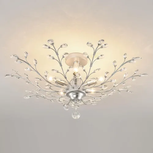 Miniatura 10 de CVKASH Candelabro de Cristal de Rama de 3 Luces Pequeño Montaje al Ras Colgante Vintage Iluminación Colgante Estilo Granja Accesorio de Luz
