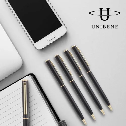 Miniatura 6 de Unibene Paquete de 6 bolígrafos delgados dorados, negro mate y dorado metálico retráctil, punta media de 0.039 in con 6 recambios de acero